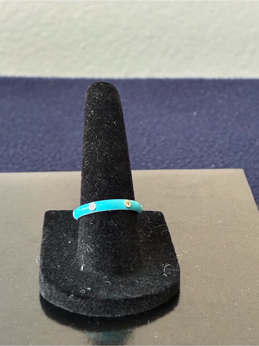 Sterling Silver Turquoise Enamel Ring with Crystal Accent - Picture 5 of 7